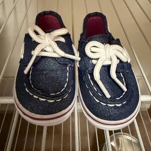 Sperry Kids Denim Blue Moccasins with White Laces
